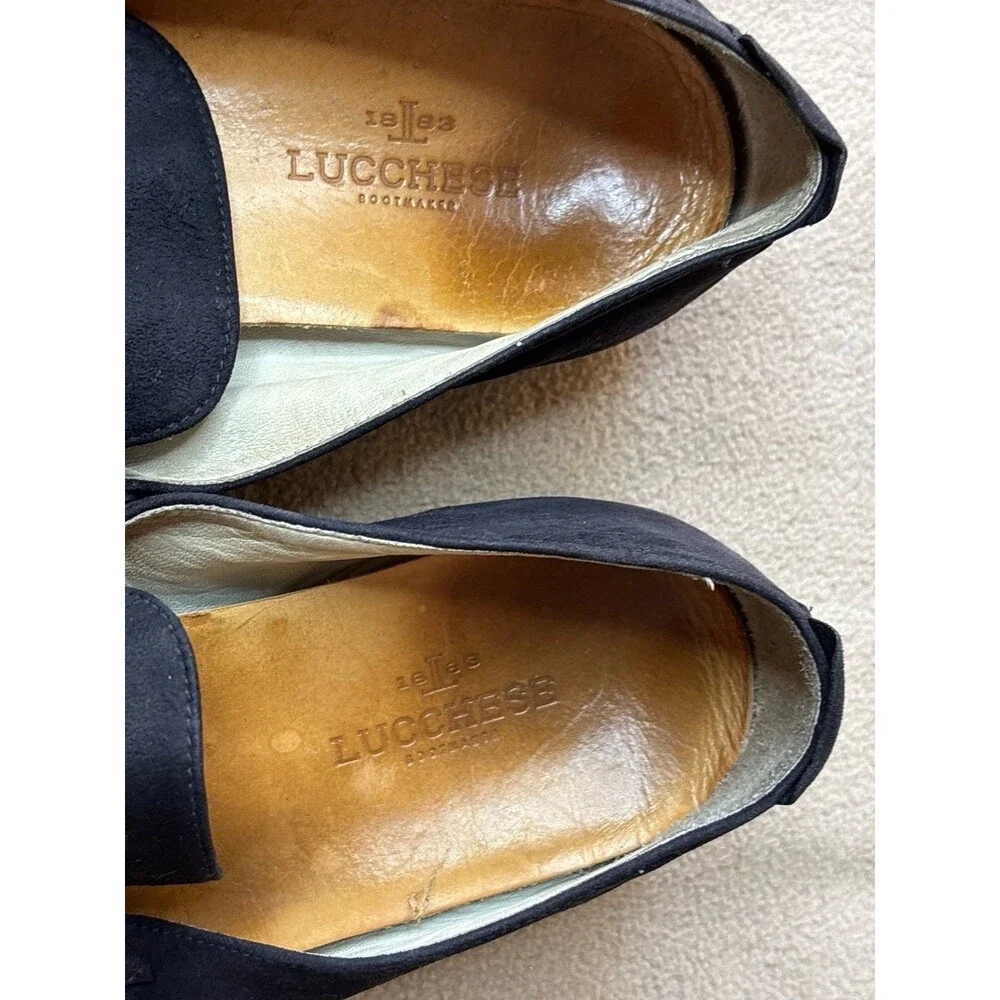Lucchese Special Collection Fausto Navy Snuffed Suede Mens Penny Loafers 8D